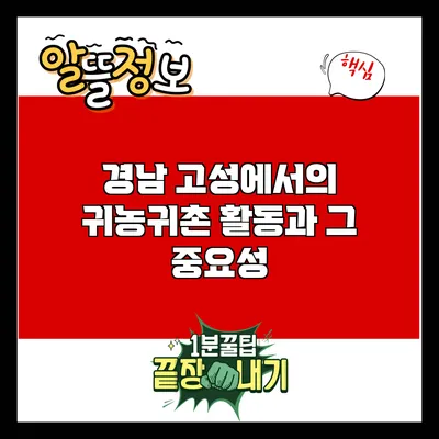 경남 고성에서의 귀농귀촌 활동과 그 중요성